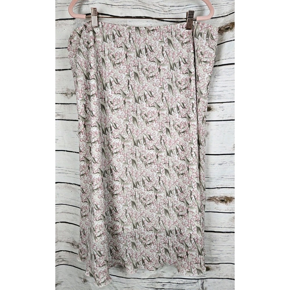 90's Vintage Y2K Fairy Grunge Skirt 22/24 Midi Pink Floral Lettuce Hem Dressbarn